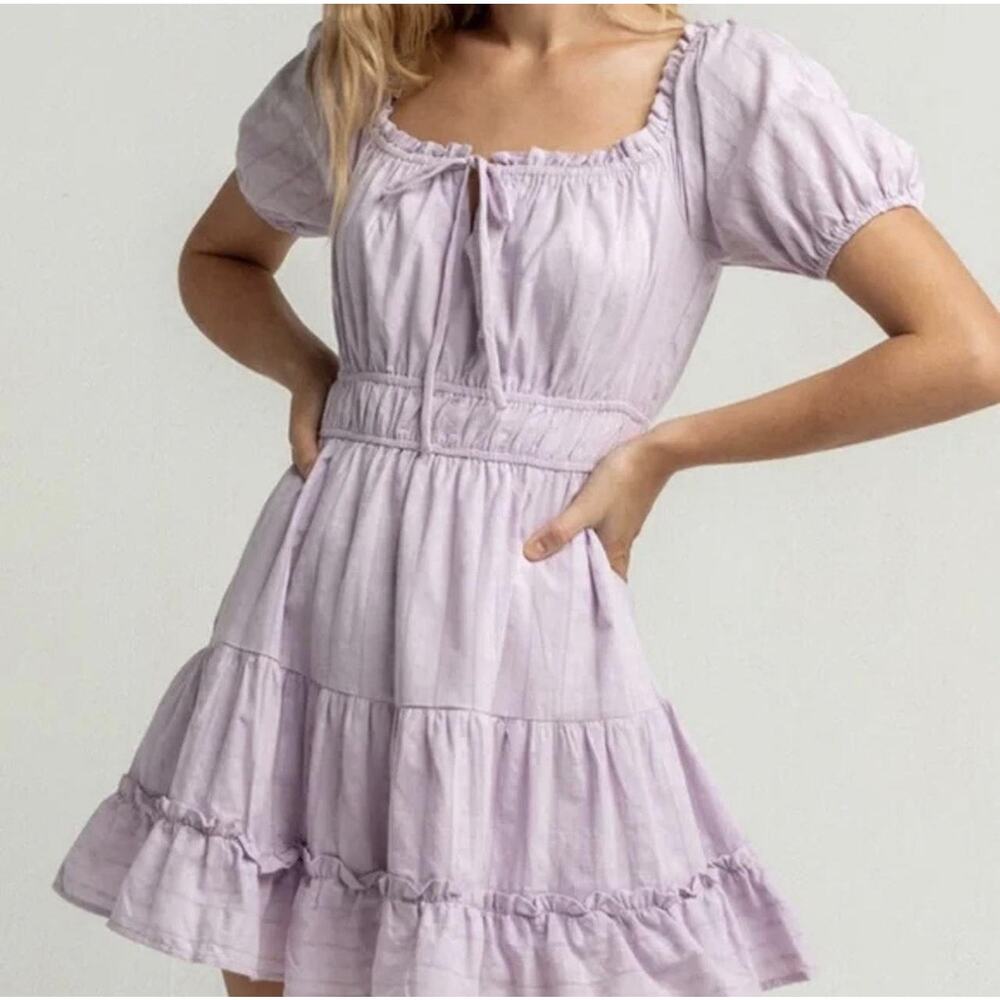 Lost + Wander Lavender Mini Dress Women’s Large Puff Sleeve Cottagecore Tiered - Picture 3 of 15